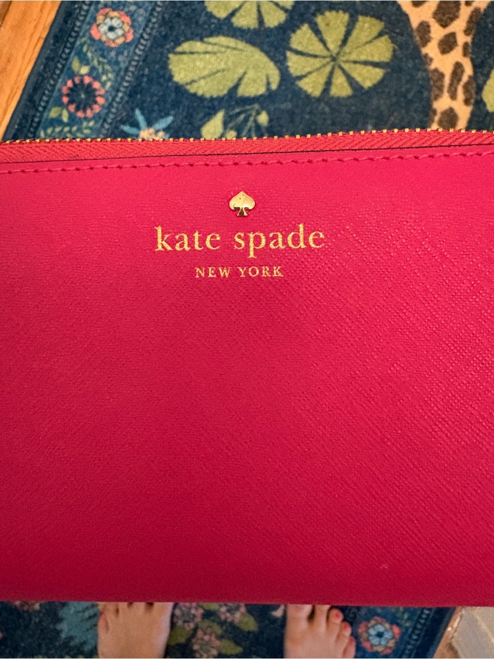 kate spade Hot Pink Saffiano Zip Wallet with Gold Logo - Picture 3 of 8
